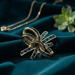 Vintage Nolan Miller Sign Abstract Crystal Brooch Pin Blue